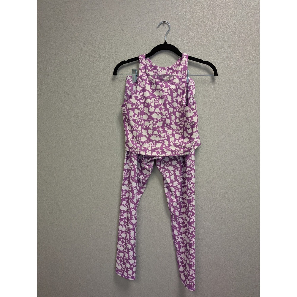 Becca Womens Purple White Floral Activewear Set Tank Top Leggings Size M